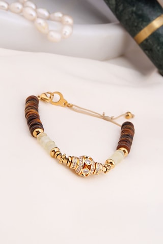 Bracelet - Plaqué or jaune, œils-de-tigre et zircons