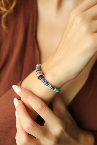 Bracelet - Plaqué or jaune et turquoises