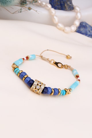 Bracelet - Plaqué or jaune et turquoises