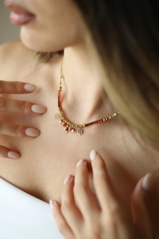 Collier - Plaqué or jaune et agates