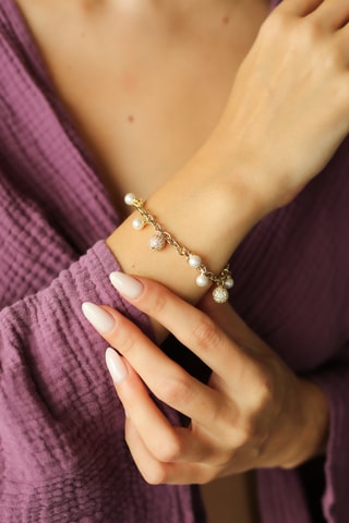 Bracelet - Plaqué or jaune, zircons et perles de culture