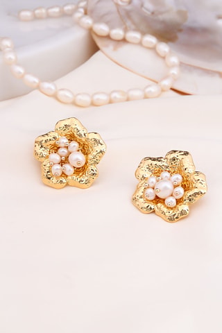 Puces - Plaqué or jaune et perles de culture