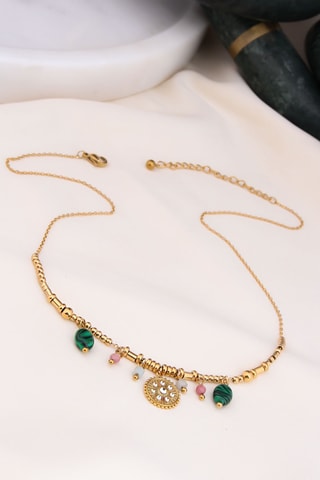 Collier - Plaqué or jaune et malachites