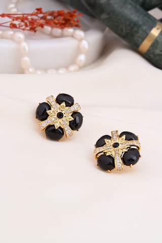 Puces - Plaqué or jaune, onyx et zircons