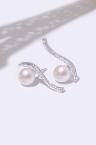 Boucles d'Oreilles Vague Sublime - Or blanc, diamants et perles de culture