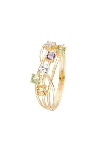 Bague Colorama - Or jaune, citrines, péridots, topaze et améthyste
