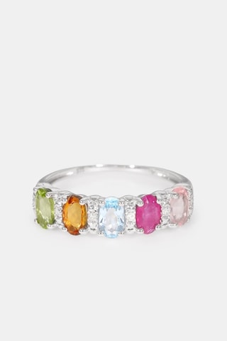 Bague Florentine - Or blanc, diamants, péridot, citrine, topaze, rubis et quartz rose