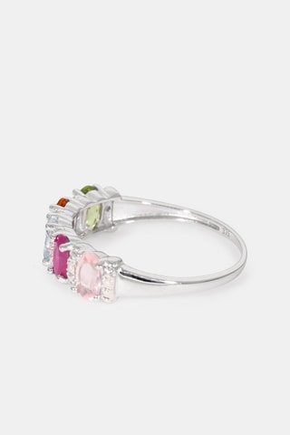 Bague Florentine - Or blanc, diamants, péridot, citrine, topaze, rubis et quartz rose