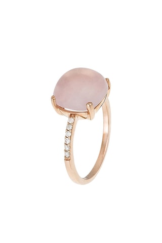 Bague Rose Dragée Or jaune, quartz rose et diamants