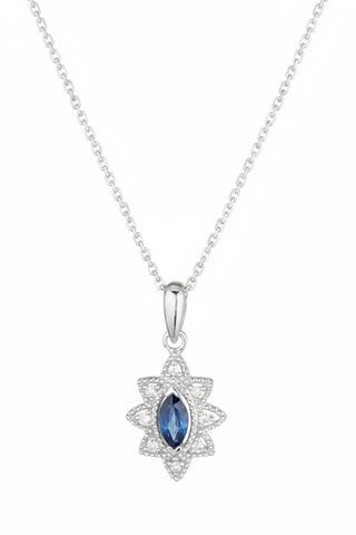 Pendentif - Or blanc, diamants et saphir