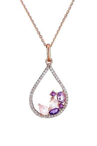 Pendentif Lilas - Or rose, améthystes, quartz et diamants