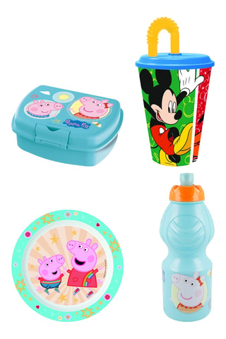 Verre à eau Mickey Disney, Lunch box, gourde et assiette plate Peppa Pig