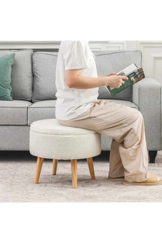 Pouf Berlin Wellsoft - Blanc - En tissu structuré
