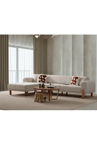 Canapé d'angle gauche - Crème - 3 places - En polyester