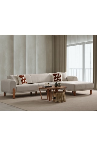 Canapé d'angle droit - Crème - 3 places - En polyester