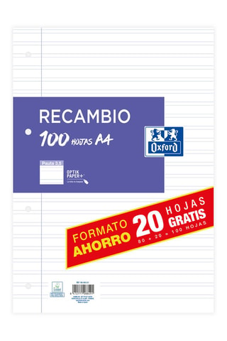 Recharge de feuilles lignées - 100 feuilles - Blanc