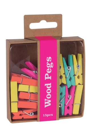 15 pinces en bois - Fuchsia et jaune