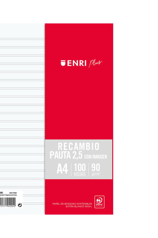 Recharge de feuilles lignées - 100 feuilles - Rouge et blanc