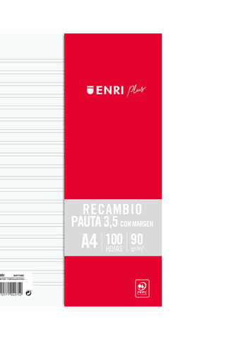 Recharge de feuilles lignées - 100 feuilles - Rouge et blanc