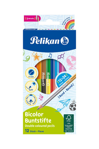12 crayons de couleurs bicolores en bois - Multicolore