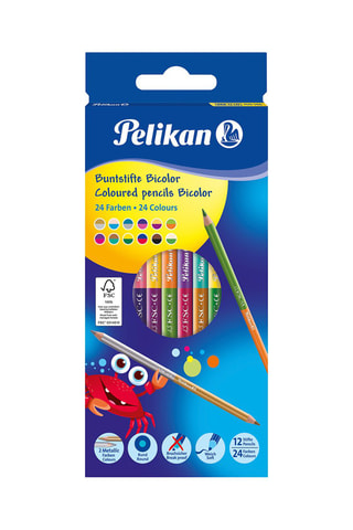 12 crayons de couleurs bicolores en bois - Multicolore