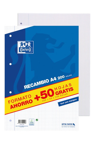 Recharge de feuilles à carreaux - 250 feuilles - Blanc