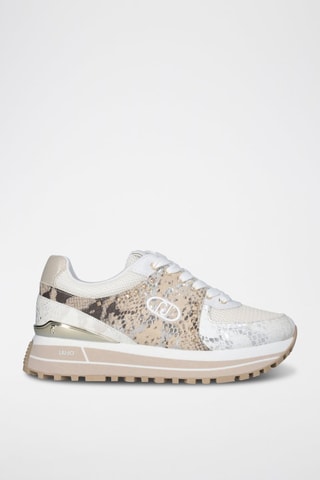 Baskets en cuir - Blanc, doré et gris