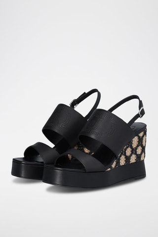 Sandales compensées en cuir Karen - Noir