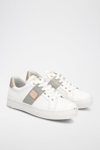 Sneakers en cuir de taureau Alicia - Blanc, doré et gris