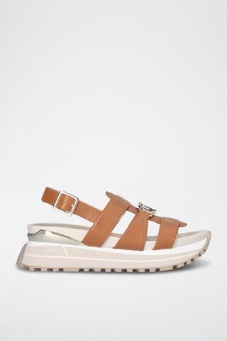 Sandales compensées en cuir Maxi Wonder - Beige et argenté
