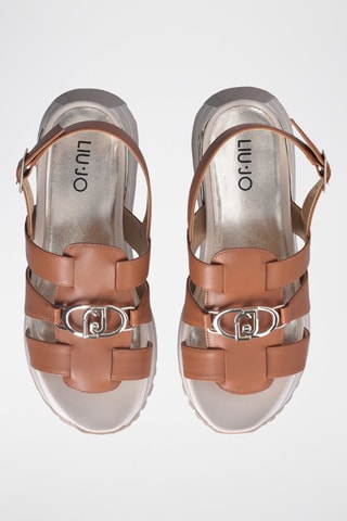 Sandales compensées en cuir Maxi Wonder - Beige et argenté