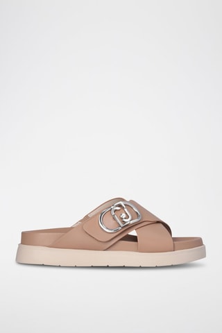 Mules plateformes en cuir - Beige et blanc