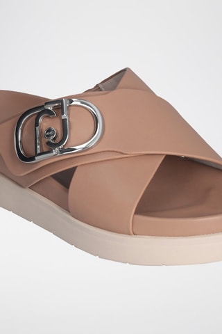 Mules plateformes en cuir - Beige et blanc