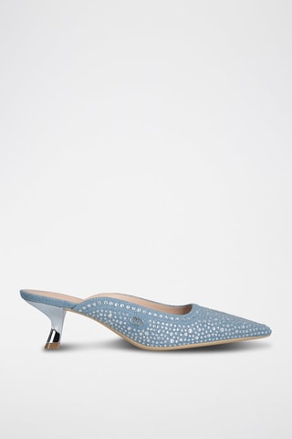 Mules à talons en jean Gemy - Bleu, argenté et blanc