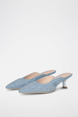 Mules à talons en jean Gemy - Bleu, argenté et blanc