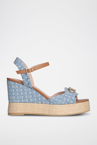 Sandales compensées en jean Karen - Marron, blanc et bleu