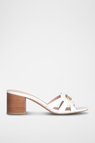Mules à talons en cuir - Blanc et doré