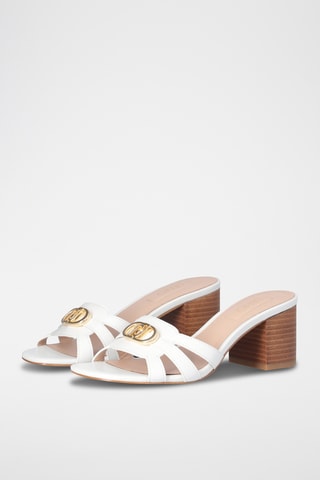 Mules à talons en cuir - Blanc et doré