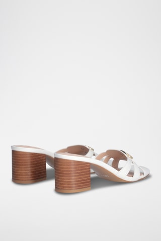 Mules à talons en cuir - Blanc et doré