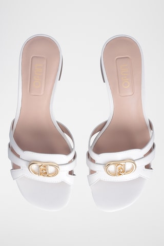 Mules à talons en cuir - Blanc et doré