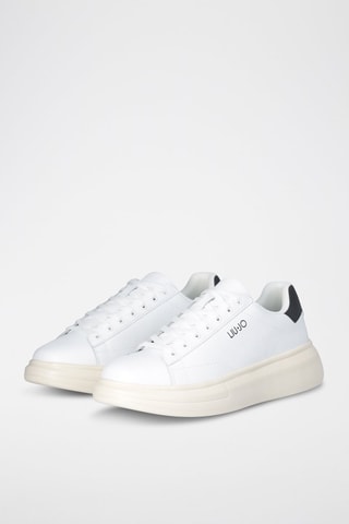 Sneakers plateformes en cuir - Blanc, noir et beige