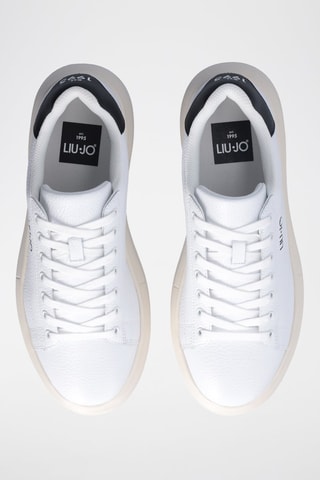 Sneakers plateformes en cuir - Blanc, noir et beige