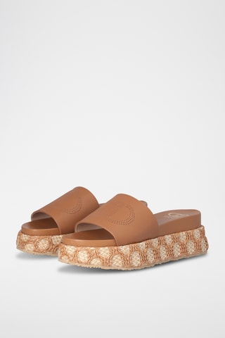 Mules plateformes - Argenté et beige