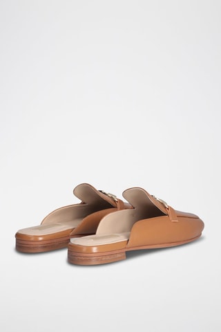 Mules en cuir de mouton Emel - Beige et argenté