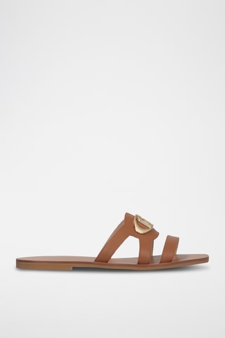 Mules en cuir - Argenté et beige