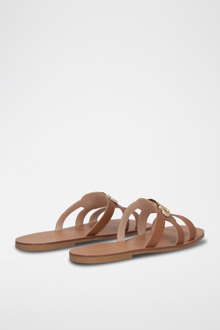 Mules en cuir - Argenté et beige
