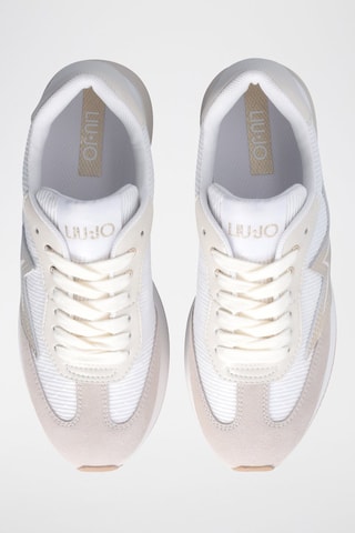Baskets plateformes en cuir - Blanc, beige et doré