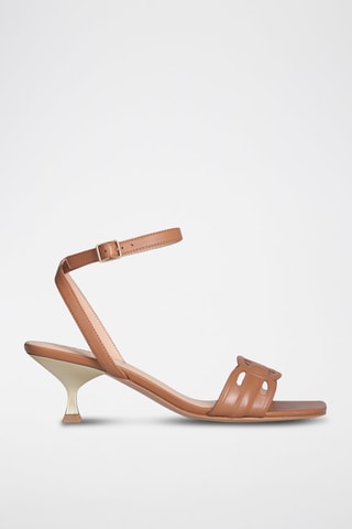 Sandales à talons en cuir Sidney - Beige et argenté
