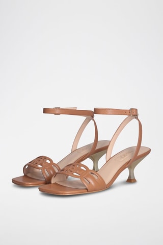 Sandales à talons en cuir Sidney - Beige et argenté