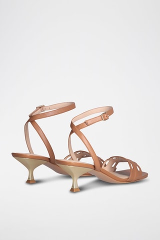 Sandales à talons en cuir Sidney - Beige et argenté